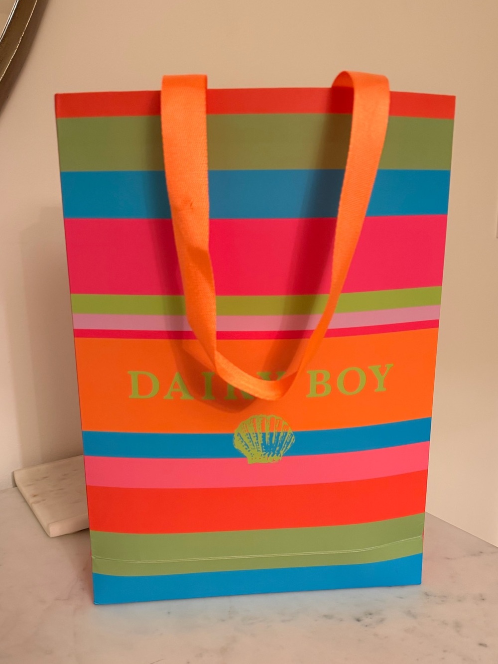 DAIRY BOY Multicolor Striped Tote with Orange Handles